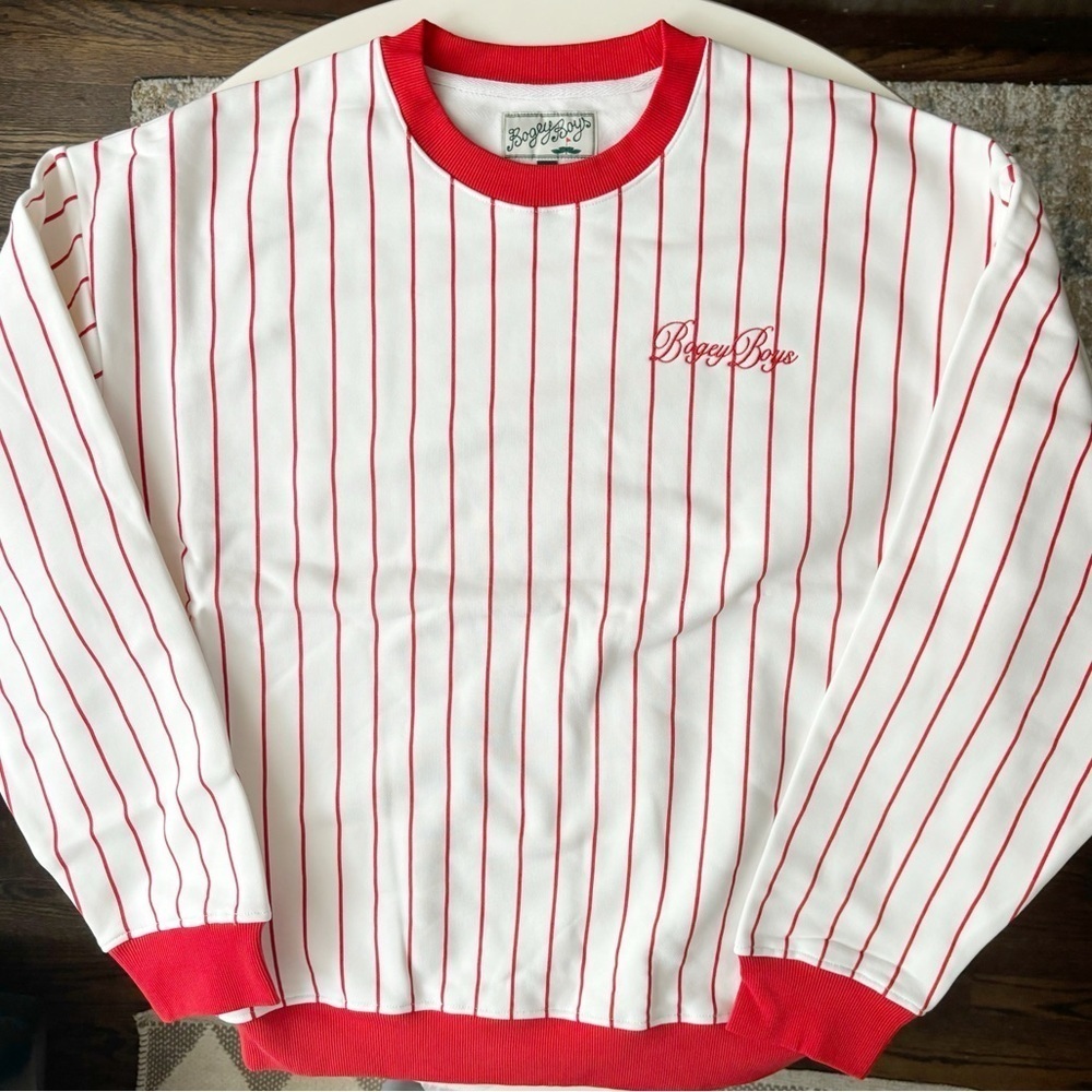 Bogey Boys Macklemore Men’s Pinstripe Crewneck Sweatshirt Red White Size XXL